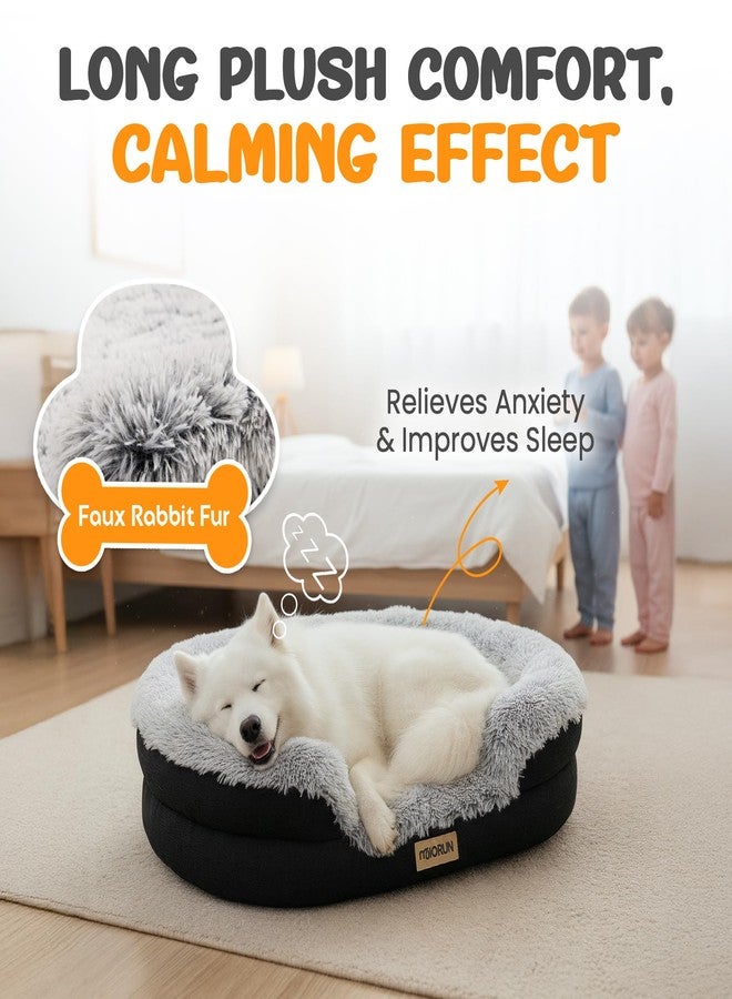 Miorun Fluffy Orthopedic Dog Bed for Extra Large Dogs, Calming Plush Sofa Bed with Curved Bolster Support and Egg-Crate Foam Base, 48" Cozy Oval Pet Donut Bed with Washable Cover, Gray - Image 2