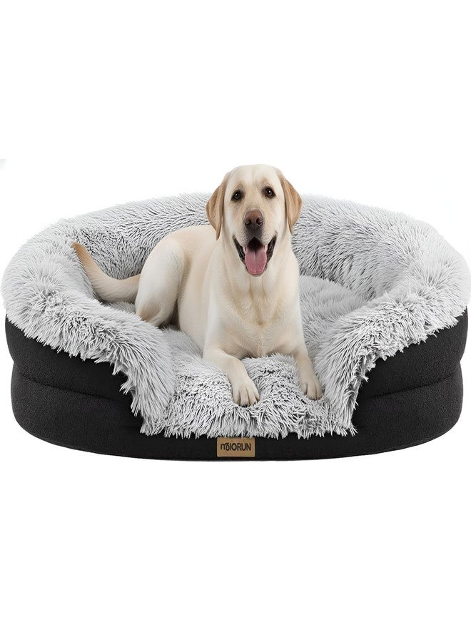 Miorun Fluffy Orthopedic Dog Bed for Extra Large Dogs, Calming Plush Sofa Bed with Curved Bolster Support and Egg-Crate Foam Base, 48" Cozy Oval Pet Donut Bed with Washable Cover, Gray - Image 1
