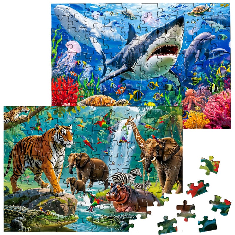 SITODIER Puzzles for Kids Ages 46 2 Pack 100 Pieces Jigsaw Puzzles for Kids 35 46 Forest Animals and Ocean Life Learning Educational Games Beautiful Gift for Kid Toddlers 38 - Image 3