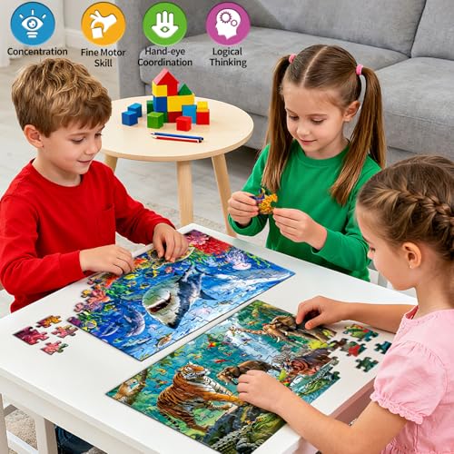SITODIER Puzzles for Kids Ages 46 2 Pack 100 Pieces Jigsaw Puzzles for Kids 35 46 Forest Animals and Ocean Life Learning Educational Games Beautiful Gift for Kid Toddlers 38 - Image 5