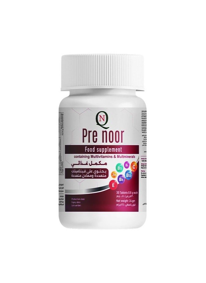 Noor AlQmar Pre Noor Multivitamins & Multimineral For General Health - 30 Tablets  - Image 1