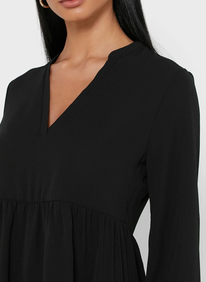 ONLY Tiered Hem V-Neck Dress