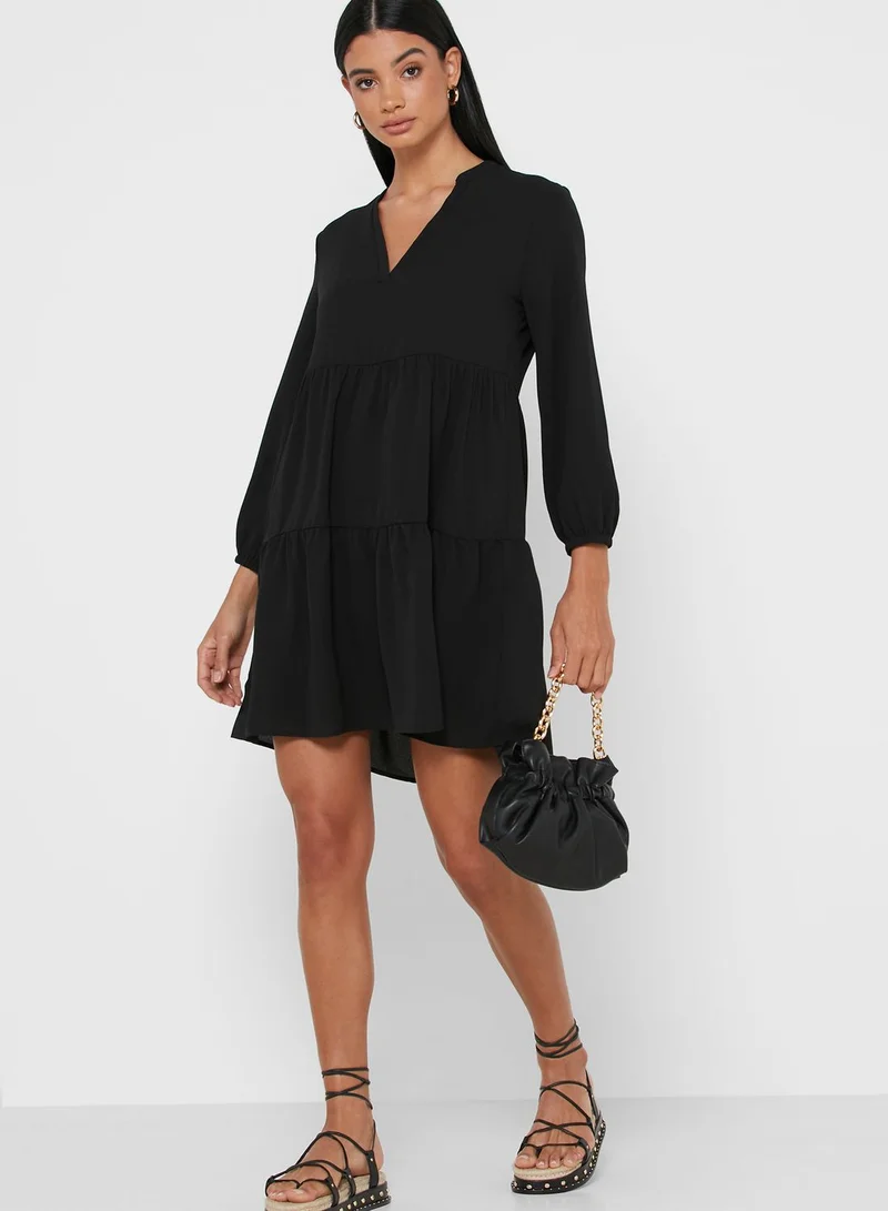 ONLY Tiered Hem V-Neck Dress