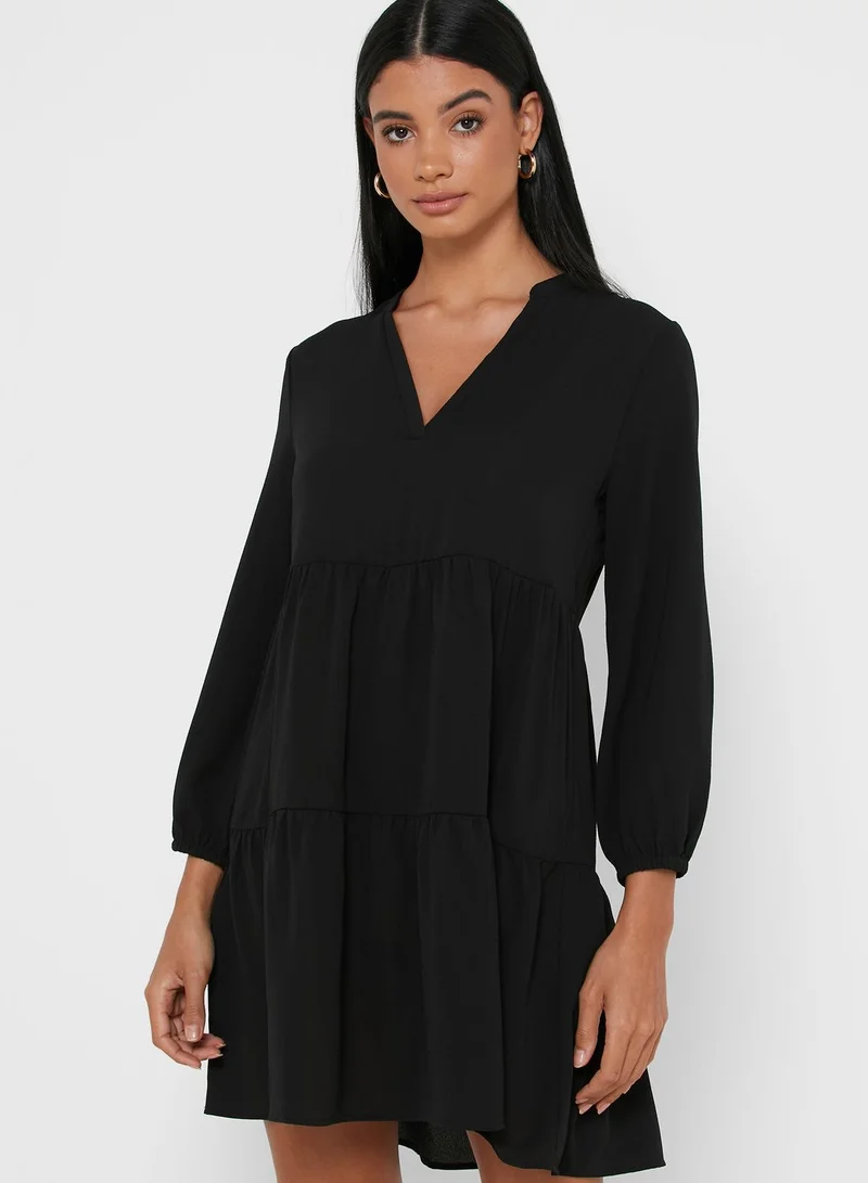 ONLY Tiered Hem V-Neck Dress