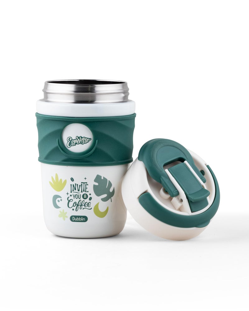 Dubblin Billiards Stainless Steel Tea & Coffee Mug | Double Wall Vacuum Insulated Travel Mug with Handle & Leak-Proof Lid |Wide Mouth Tumbler Thermo Flask- Keeps Hot 6 Hrs & Cold 12 Hrs, 400ML- Green - Image 4