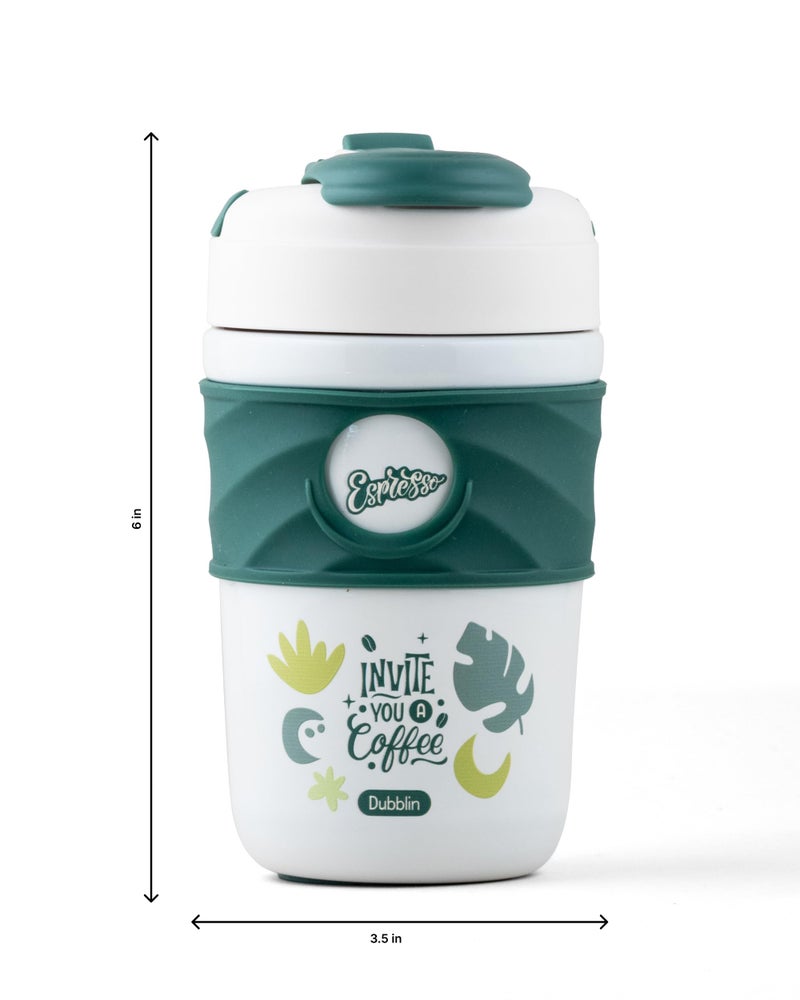 Dubblin Billiards Stainless Steel Tea & Coffee Mug | Double Wall Vacuum Insulated Travel Mug with Handle & Leak-Proof Lid |Wide Mouth Tumbler Thermo Flask- Keeps Hot 6 Hrs & Cold 12 Hrs, 400ML- Green - Image 2