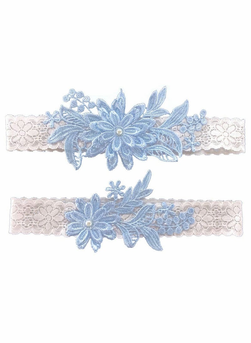 Bridal Garter Set, 2 Pcs Daisy Lace Design, Adjustable Handcrafted Faux Pearls for Brides - Image 1