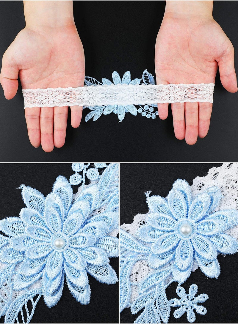 Bridal Garter Set, 2 Pcs Daisy Lace Design, Adjustable Handcrafted Faux Pearls for Brides - Image 3