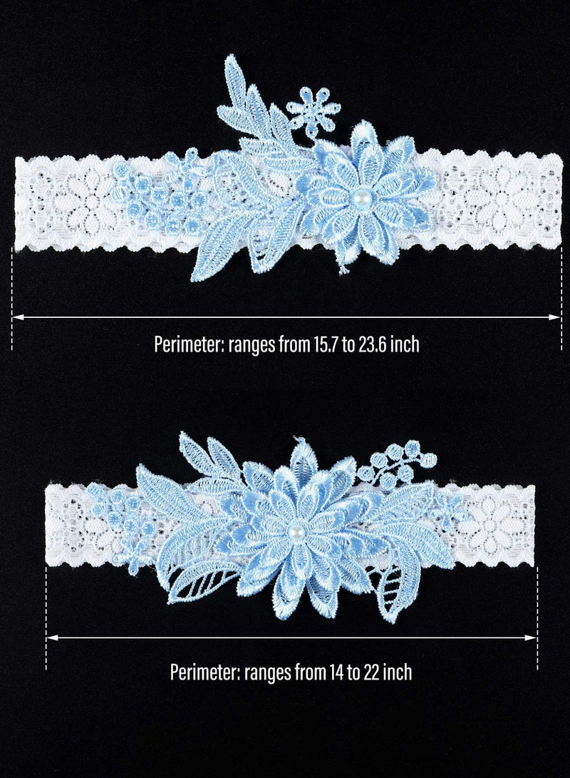 Bridal Garter Set, 2 Pcs Daisy Lace Design, Adjustable Handcrafted Faux Pearls for Brides - Image 4