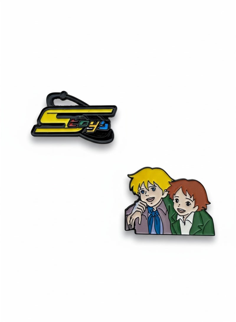 Space Two-piece metal mobile sticker of Alfredo and Remo from the Friends of the Covenant anime series and the Spacetoon channel logo - Image 1