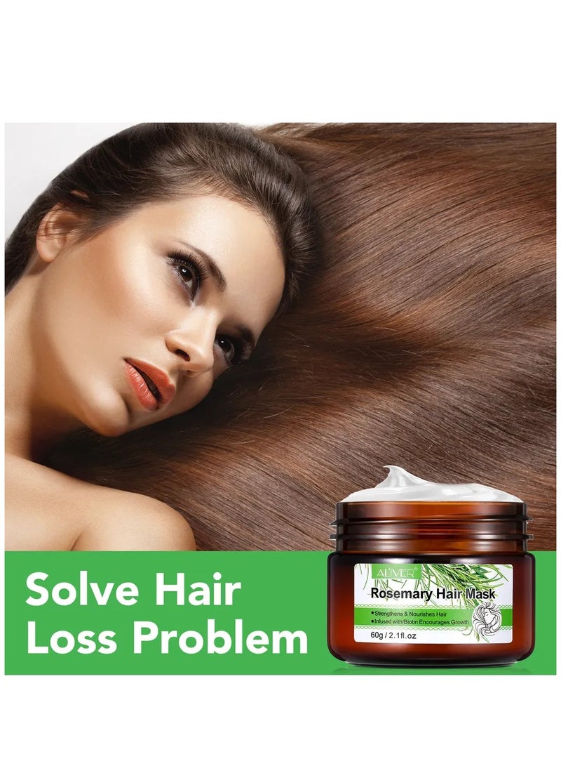 ALIVER قناع الشعر بالروزماري مع البيوتين قناع تقوية الشعر بالروزماري مرطب عميق للشعر الجاف والتالف والمجعد يقوي ويغذي الشعر قناع الشعر بالروزماري والنعناع من Natural Organics 60 جرام - Image 5