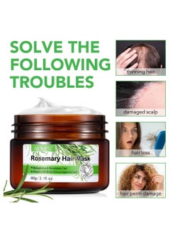 ALIVER Rosemary Hair Mask Infused with Biotin Rosemary Strengthening Hair Masque Deep Conditioner for Dry Damaged and Frizzy Hair Strengthens and Nourishes Hair Natural Organics Rosemary Mint Hair Mask 60g  - Image 4