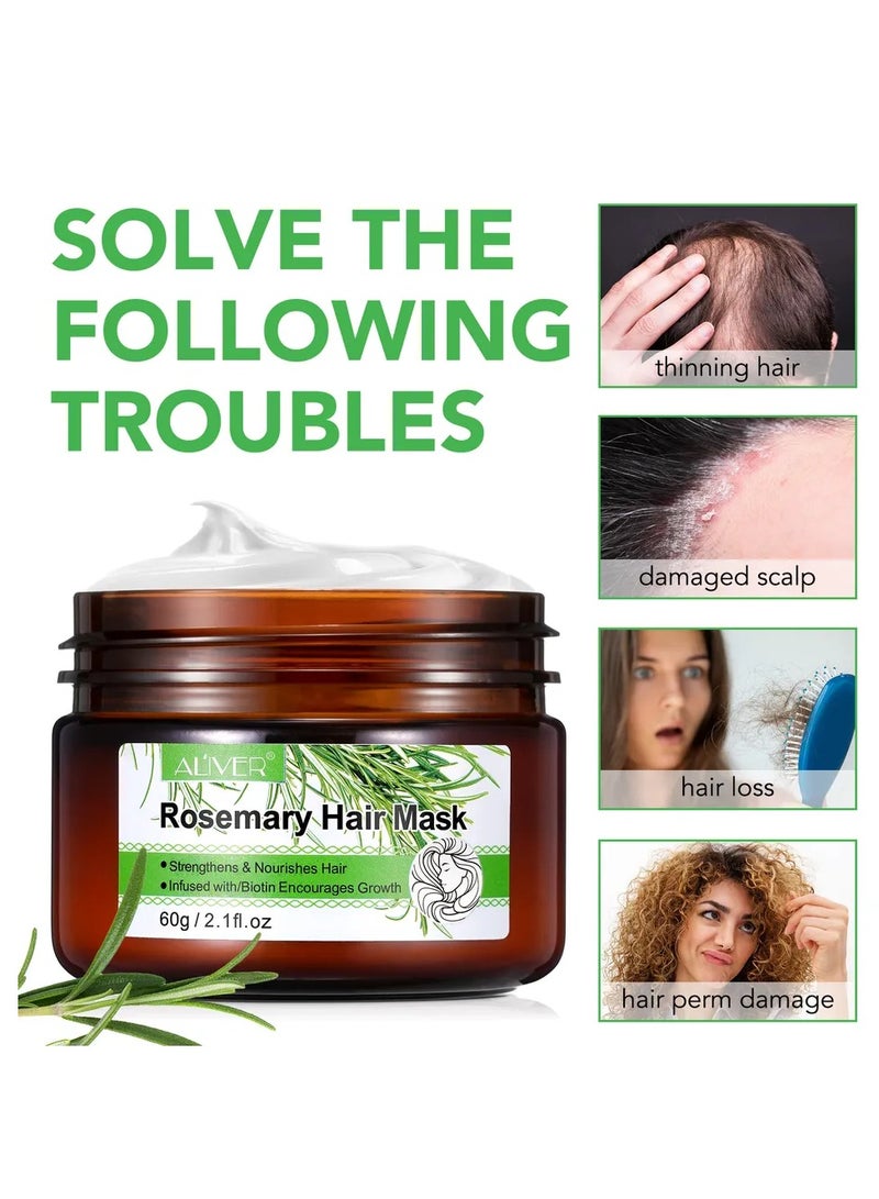 ALIVER قناع الشعر بالروزماري مع البيوتين قناع تقوية الشعر بالروزماري مرطب عميق للشعر الجاف والتالف والمجعد يقوي ويغذي الشعر قناع الشعر بالروزماري والنعناع من Natural Organics 60 جرام - Image 4
