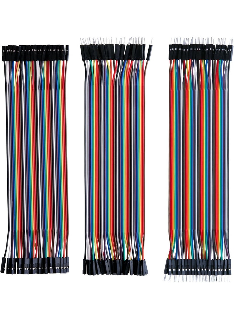 120pcs 20cm Multicolored Dupont Wire 40pin Male to Female, 40pin Male to Male, 40pin Female to Female Breadboard Jumper Ribbon Cables Kit Compatible with Arduino Project
