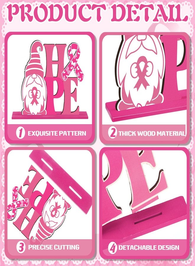 Quzzil 6 Pcs Breast Cancer Awareness Table Centerpiece Pink Ribbon Wooden Decorations Breast Cancer Table Topper Decorations for Women Charity Party Supplies (White,Pink) - Image 4