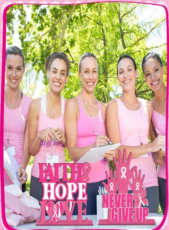 Quzzil 6 Pcs Breast Cancer Awareness Table Centerpiece Pink Ribbon Wooden Decorations Breast Cancer Table Topper Decorations for Women Charity Party Supplies (White,Pink) - Image 5