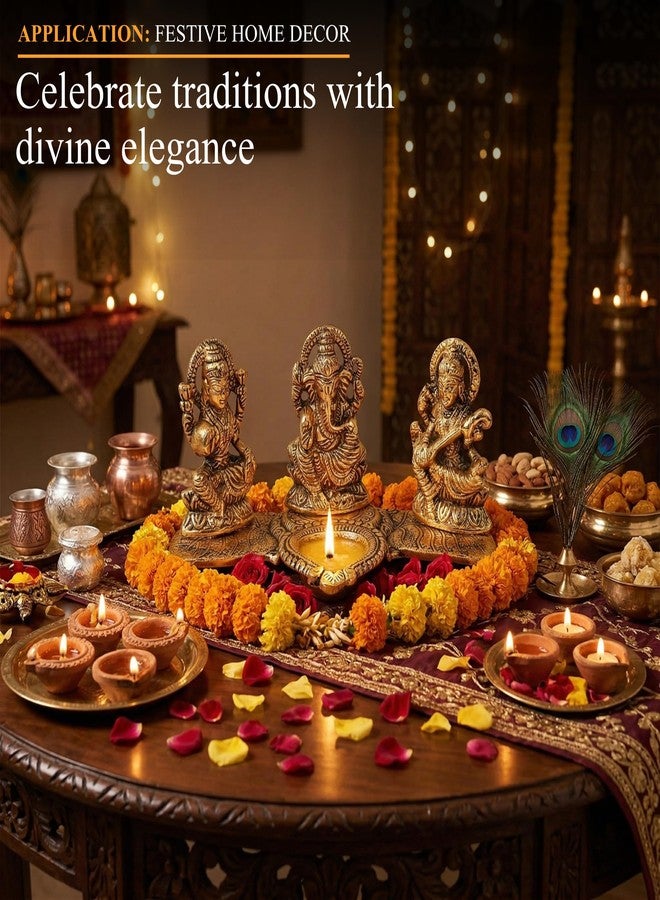 Klassic Laxmi Ganesh Saraswati Idol Diya Lamp with Elegant Antique Design | Decorative Puja Diya for Home Temple, Diwali & Festive Gifting | Traditional Spiritual Décor (Pack of 1) - Image 4