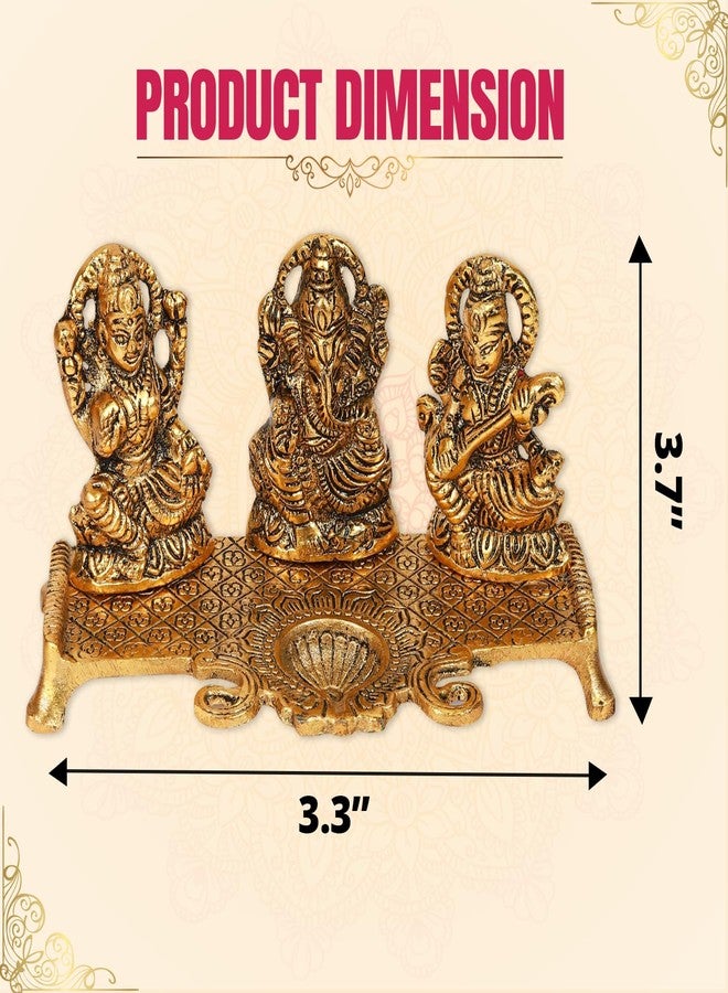 Klassic Laxmi Ganesh Saraswati Idol Diya Lamp with Elegant Antique Design | Decorative Puja Diya for Home Temple, Diwali & Festive Gifting | Traditional Spiritual Décor (Pack of 1) - Image 2