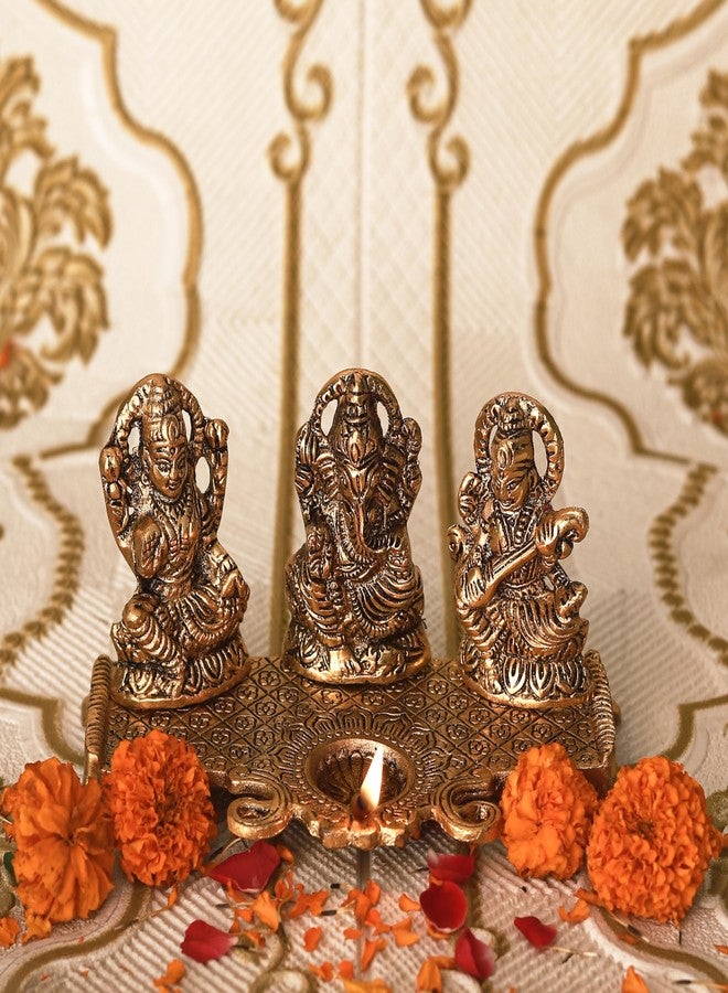 Klassic Laxmi Ganesh Saraswati Idol Diya Lamp with Elegant Antique Design | Decorative Puja Diya for Home Temple, Diwali & Festive Gifting | Traditional Spiritual Décor (Pack of 1) - Image 1