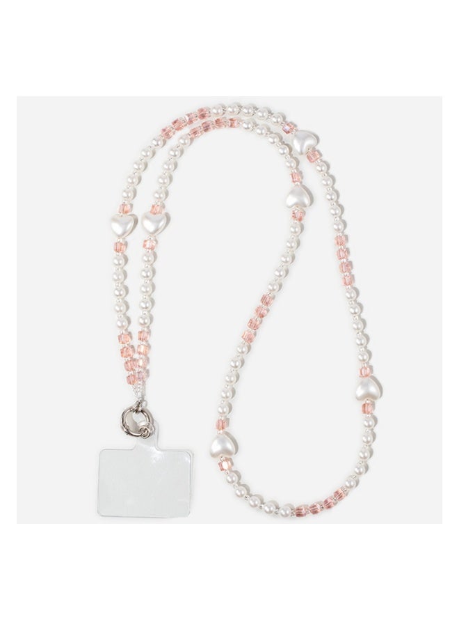 NIBEMINENT Beaded Phone Lanyard, Anti Lost Removable Wrist Strap, Love Heart Neck Chain Bracelet Pendant, Phone Keychain Lanyard, White