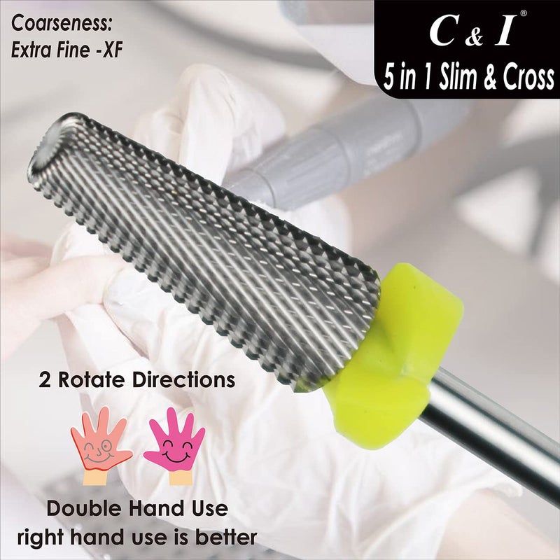 C & I 5 in 1 Nail Drill Bit, Cross & Slim Edition, Professional Nail Drills for Electric Manicure Drill Machine (Extra Fine -XF) - Image 3
