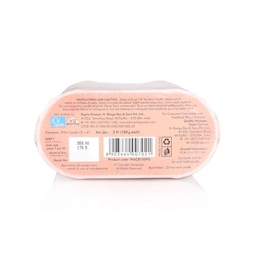 IRIS Home fragrances Pack of 2 Peach Pomegranate Fragranced Pillar Candles- 160gm Each- 2"X 4" (Peach Pomogranate) - Image 4