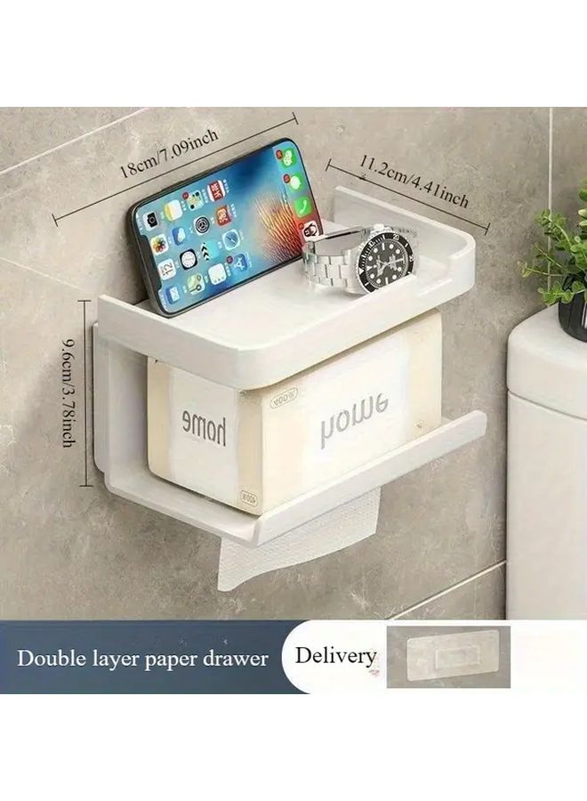 Wall Mounted Toilet Paper Holder With Phone Shelf No Drill Installation Black - Image 5