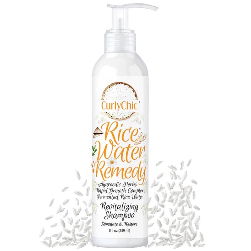 CurlyChic Rice Water Remedy Revitalizing Shampoo  Cleanse Stimulate  Restore Curls  NutrientRich Ayurvedic Herbs Fermented Rice Water  Promotes Healthy Hair  Sulfate  ParabenFree  8 floz