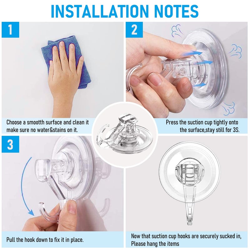 Quntis Suction Cup Hooks 4 Pack, Multi-Purpose Clear Shower Suction Hooks Waterproof Heavy Duty Wreath Hanger for Bathroom, Window, Towel, Shower Wall, Tile, Glass Door, Camper - Image 3