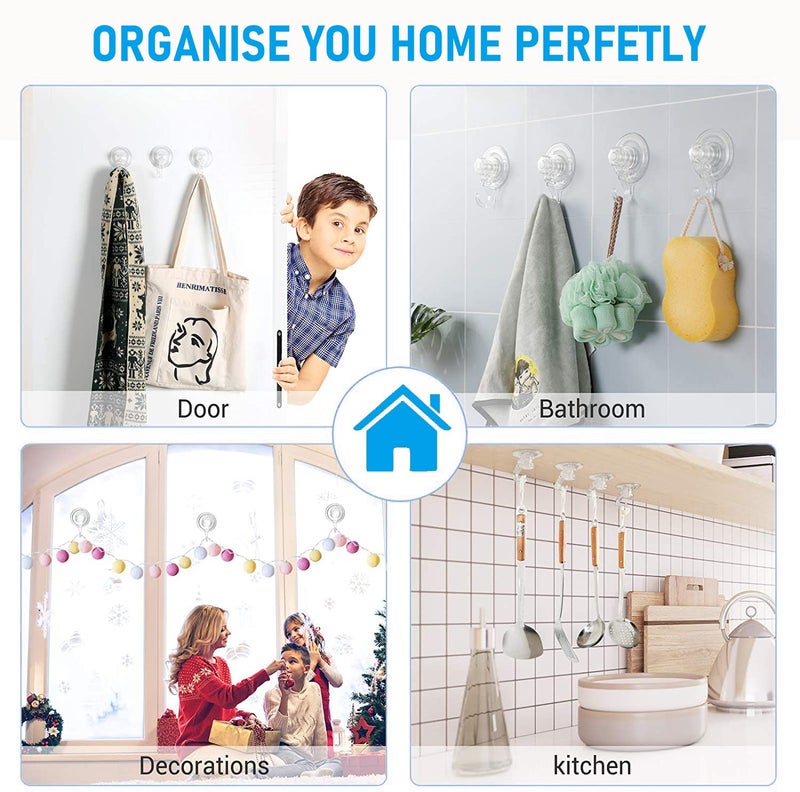Quntis Suction Cup Hooks 4 Pack, Multi-Purpose Clear Shower Suction Hooks Waterproof Heavy Duty Wreath Hanger for Bathroom, Window, Towel, Shower Wall, Tile, Glass Door, Camper - Image 4
