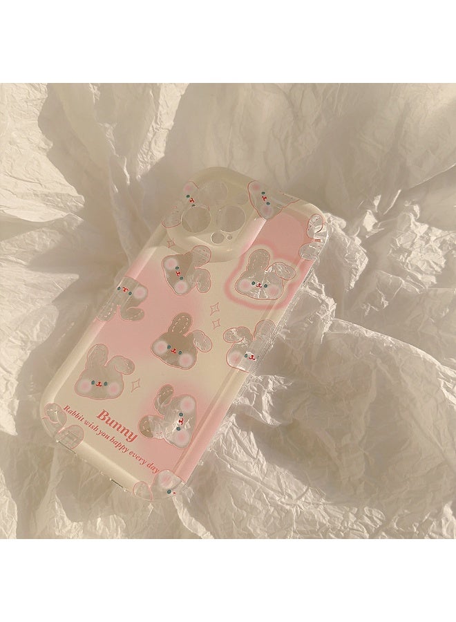 NIBEMINENT Dashed Pink Rabbit Protective TPU Case Cover For iPhone 15 Plus, Clear