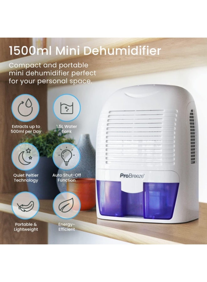 Pro Breeze 1500ml Dehumidifier for Damp, Mould, Moisture in Home, Kitchen, Bedroom, Caravan, Office, Garage - Image 2