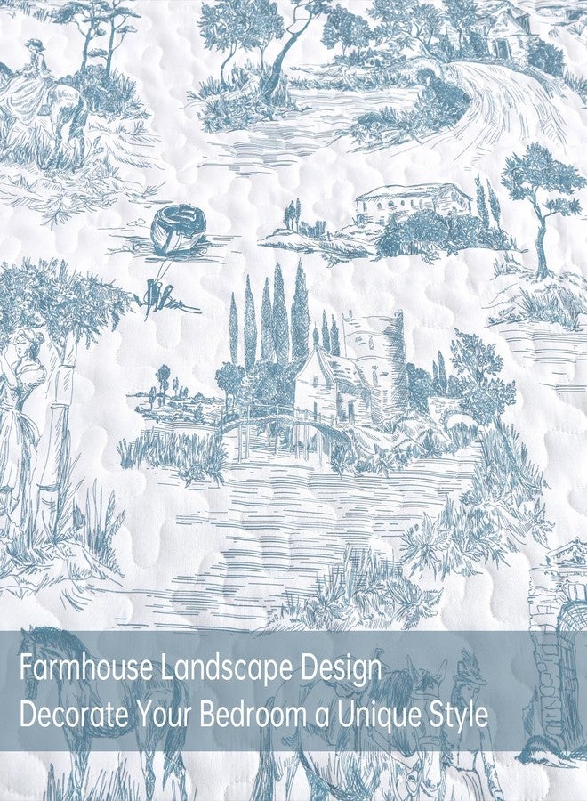 Drucon Botanical Quilt Set King Size, 3 Pieces Blue Plants Printed Bedding Set, Soft Microfiber Coverlet and Lightweight Bedspread for All Season (104"x90") - Image 4