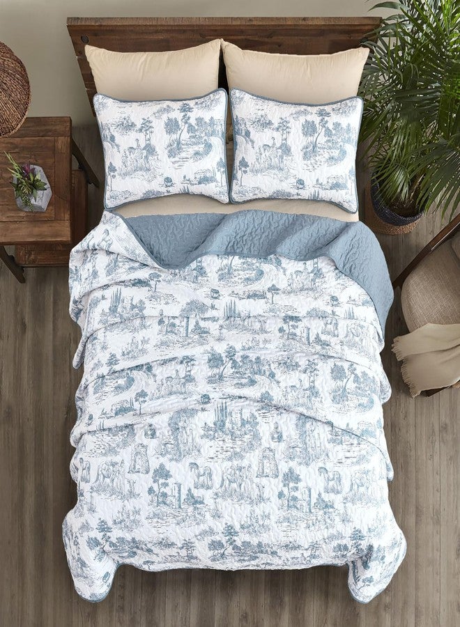 Drucon Botanical Quilt Set King Size, 3 Pieces Blue Plants Printed Bedding Set, Soft Microfiber Coverlet and Lightweight Bedspread for All Season (104"x90") - Image 3