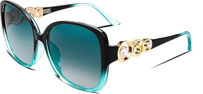 FEISEDY Polarized Fashion Sunglasses Oversized Women Trendy Square Frame with Pearl Sparkling B2821 - Image 1