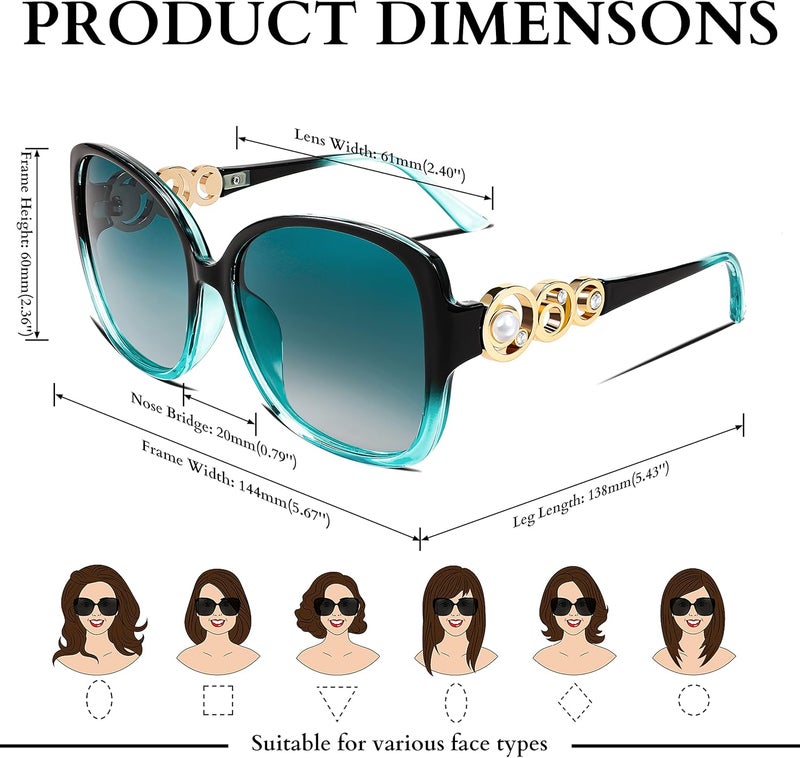 FEISEDY Polarized Fashion Sunglasses Oversized Women Trendy Square Frame with Pearl Sparkling B2821 - Image 4