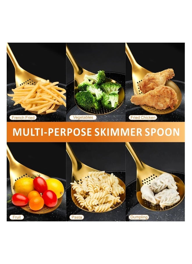 Generic - Large Gold Serving Slotted Spoon, 304 Stainless Steel Set, Stainless Steel Soup Ladle Spoon, Metal Gravy Ladle, Solid Slotted Spoon for Mixing, Serving, Stirring, Salad, Soup (14 Inch) - Image 1