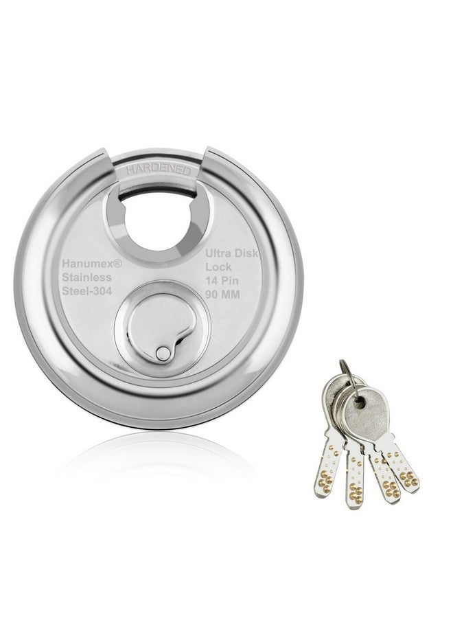 Hanumex® 90mm Padlock Lock Advance Ultra Keys Technology Safety Disc 14 Pin Micro Accuracy Stainless Steel Lock Shutter Lock Door Lock Original 4 Keys Included in This Lock's Pack of-1 - Image 1