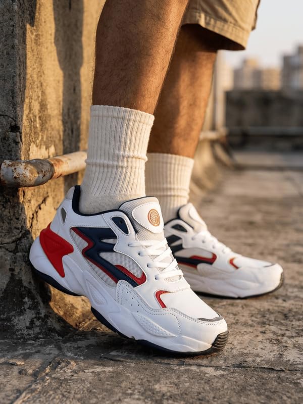 Bacca Bucci® Zeus Men Fashion Sneakers/Running Shoes with Chunky Rubber Outsole for Running, Walking, Training, Gyming, Streets, Parties & Fun- White, Size UK8 - Image 2