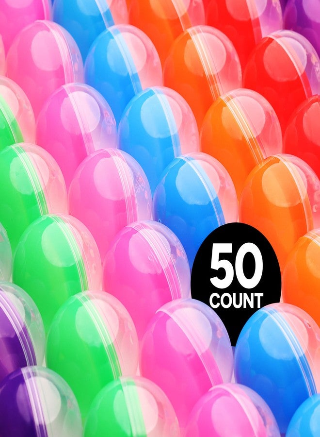 Entervending Empty Clear-Colored Round Capsules 2 inch 50 pcs Bulk 7 Colors Capsule for Toy Gumball Machines Plastic Containers Surprise for Kids Party Favor Prize - Image 2