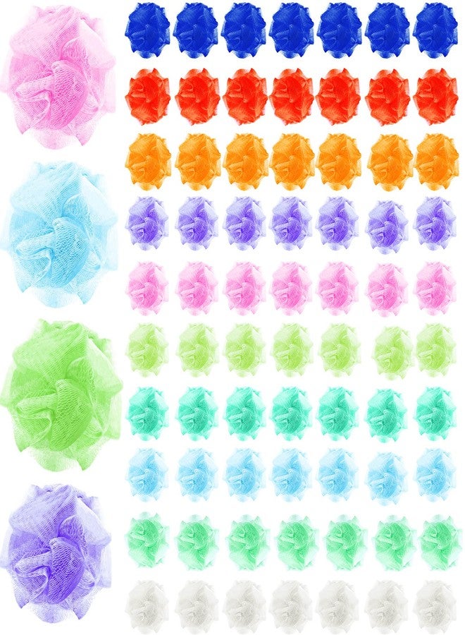 Raiten 72 Pack Bath Loofah Bulk Travel Size Loofah Mini Sponge Mesh Shower Ball Body Scrubber Exfoliator Shower Bath Pouf Assorted Colors for Kids Women Men Wash Bathroom - Image 1