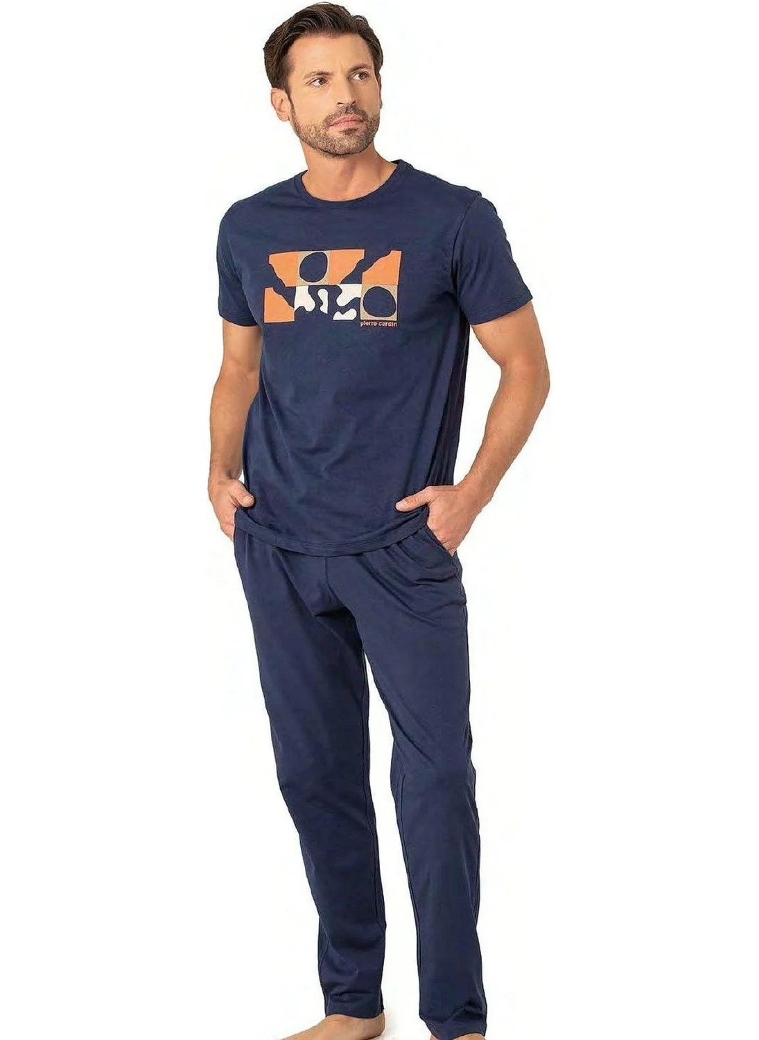 بيير كاردان 6076 Men's Short Sleeve Crew Neck Pajama Set-Indigo