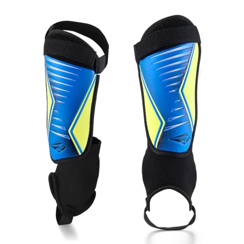 Rawxy Football Soccer Shin Guards with Exceptional Flexible Soft Light Weight - Great for Boys Girls Junior Youth(Blue Yellow,L) - Image 1