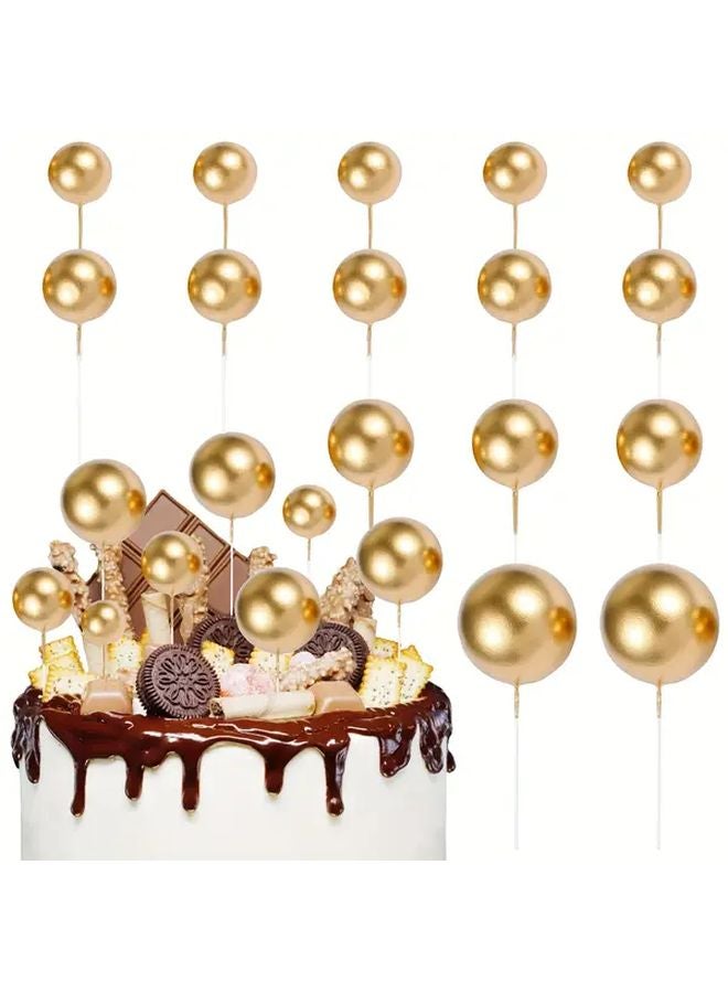 20pcs Golden Pearl Ball Cake Toppers For Birthday Wedding Party Decorations - Image 2