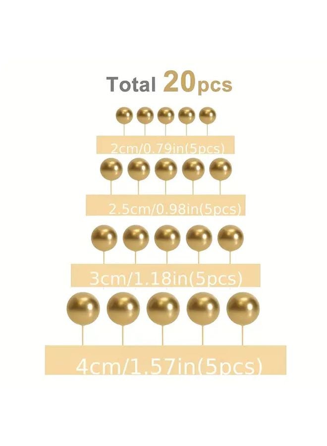 20pcs Golden Pearl Ball Cake Toppers For Birthday Wedding Party Decorations - Image 1