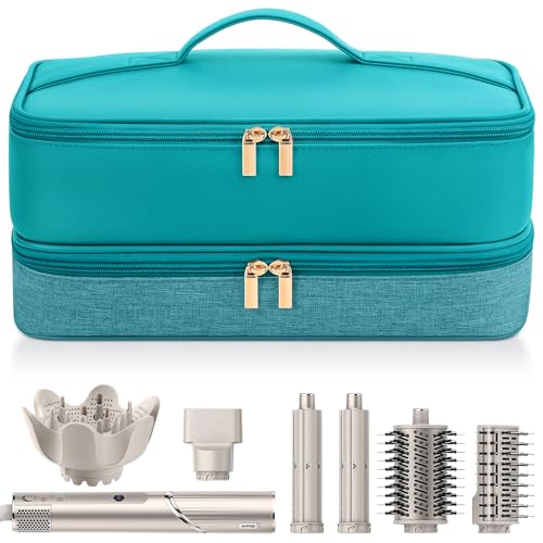 Adworte Travel Hair Dryer Case for Shark Flexstyle DoubleLayer Carrying Case for Shark Flex Style Blow Dryer Portable Hair Tools Storage Organizer Bag for Shark Beauty Hairdryer Attchments Teal Green - Image 1