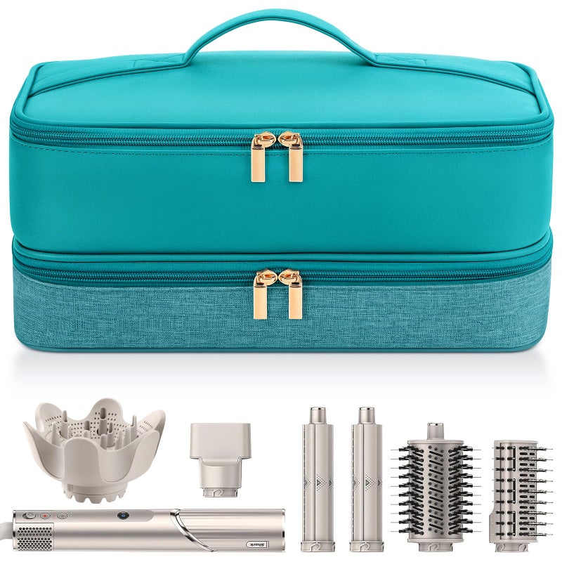 Adworte Travel Hair Dryer Case for Shark Flexstyle DoubleLayer Carrying Case for Shark Flex Style Blow Dryer Portable Hair Tools Storage Organizer Bag for Shark Beauty Hairdryer Attchments Teal Green - Image 2