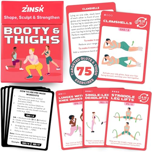 Zinsk 75 Booty & Thighs Exercise Cards - No Equipment Needed Glute Workouts to Shapen and Lift - Compact 3.5" x 2.5" Cards for Fun, Fast Home or Travel Leg and Butt Workouts for Women - Image 1
