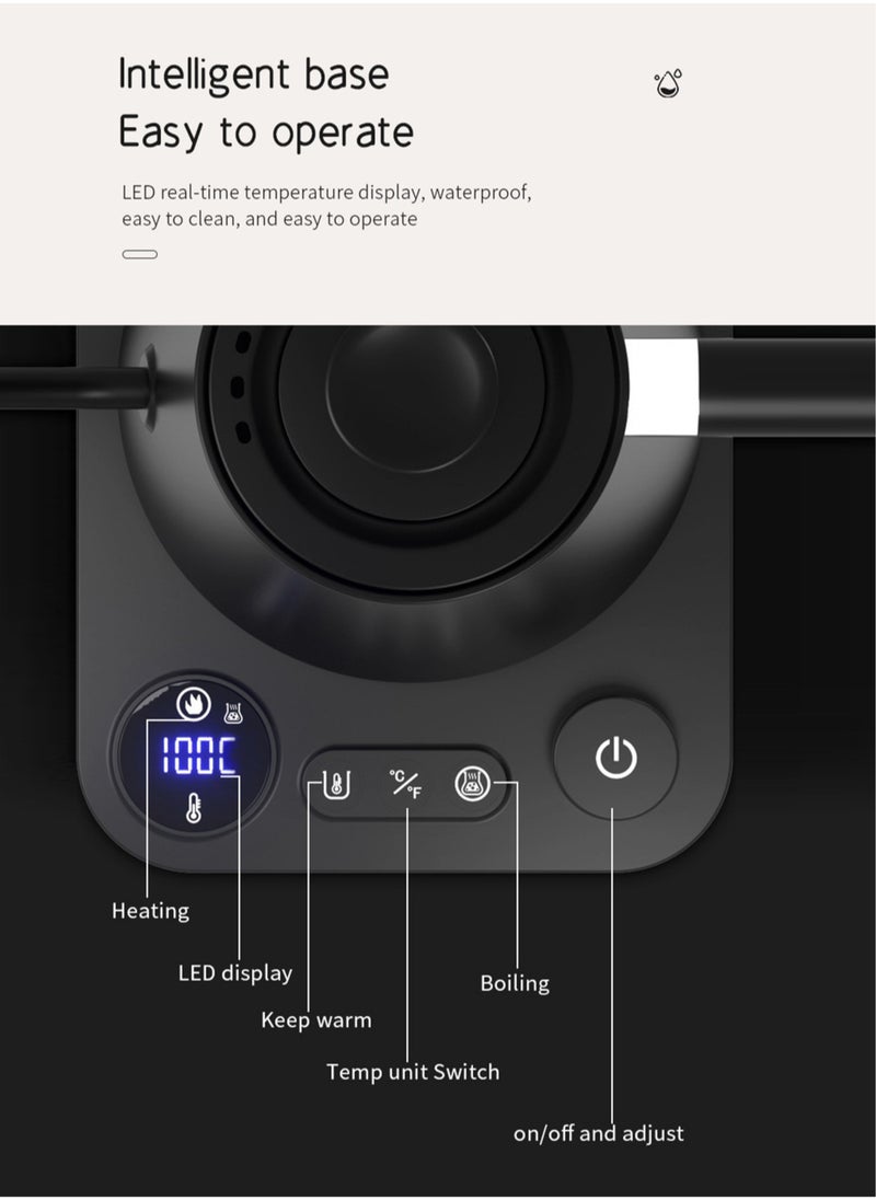 Brutelle - Gooseneck Kettle V60 Coffee Kettle 900ML 1200W Power Knob Temperature Adjustment with Digital Display Temperature Automatic Insulation Stainless Steel Material Suitable for Home and Office - Image 1