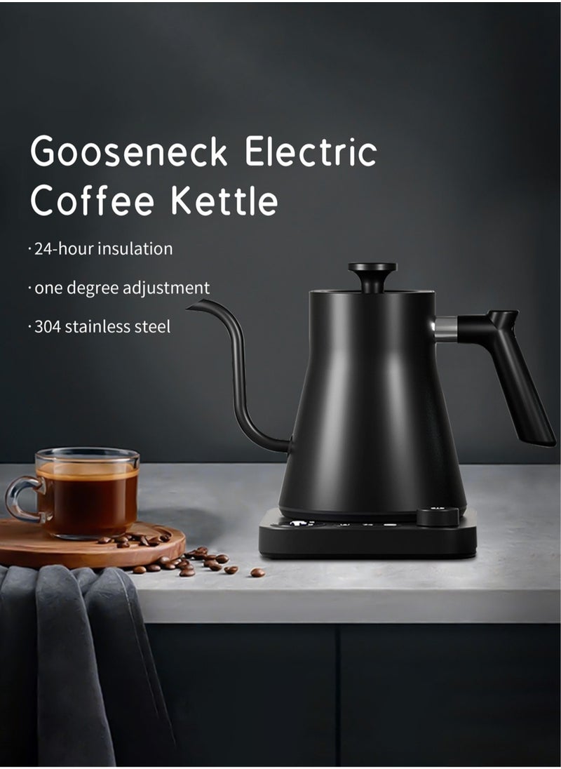 Brutelle - Gooseneck Kettle V60 Coffee Kettle 900ML 1200W Power Knob Temperature Adjustment with Digital Display Temperature Automatic Insulation Stainless Steel Material Suitable for Home and Office - Image 1